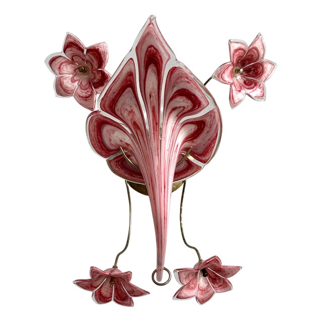 Mid-Century Modern Pink Murano Glass Lily Wall Light by Franco Luce for Seguso, 1970s For Sale