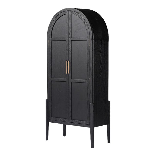 Four Hands Tolle Panel Door Cabinet, Drifted Matte Black For Sale