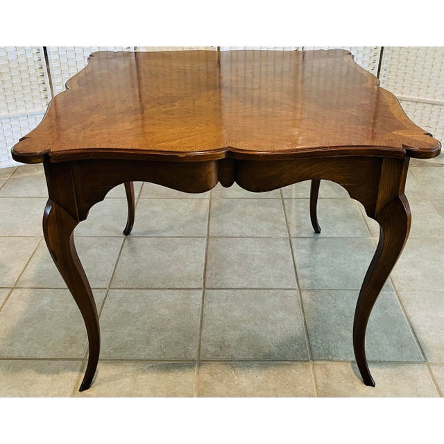 Vintage French Country Carved Burlwood Top Game & Dining Table – Ideal for Mahjong or Breakfast Nook For Sale - Image 4 of 10