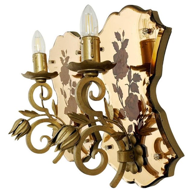 Art Deco Wall Sconces in Patinated Gold Metal and Glass, France, 1950, Set of 2 For Sale - Image 14 of 14