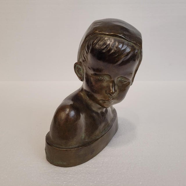 Marie-Anne Crannrey Franceschi, Bust of a Boy, Early 20th Century, Bronze For Sale - Image 6 of 18