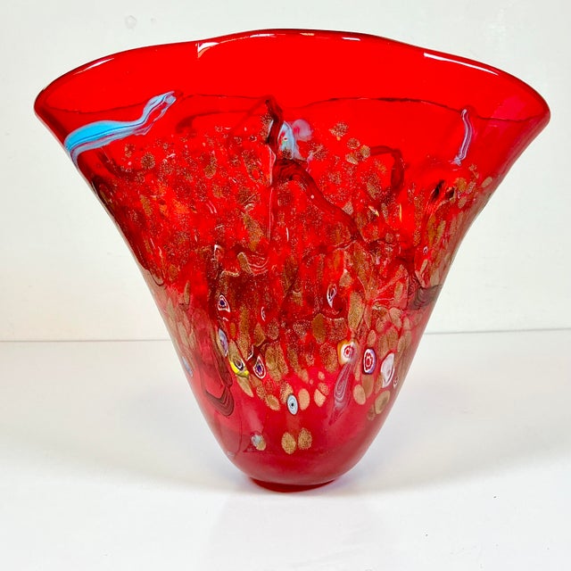 Vintage Hime is pleased to offer this gorgeous cherry-red handblown glass handkerchief style vase. It’s from Venice, Italy...