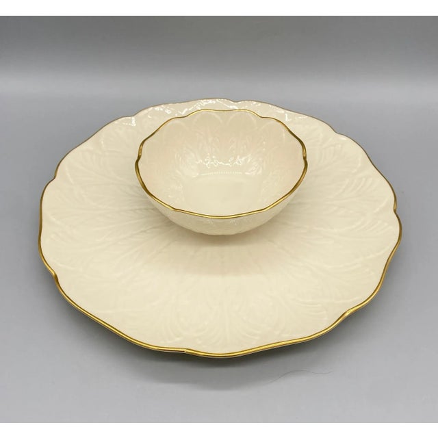 Late 20th Century 20th Century Lenox Cream and Gold One-Piece Chip and Dip Tray/ Bowl For Sale - Image 5 of 11