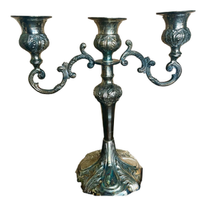 Mid 20th Century Silver Plate Single 3 Light Candelabra Candle Holder
