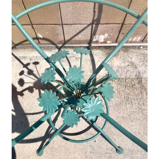 1950s Mid Century Woodard & Sons Wrought Iron Daisy Flower Round Glass Top Patio Table For Sale - Image 5 of 12