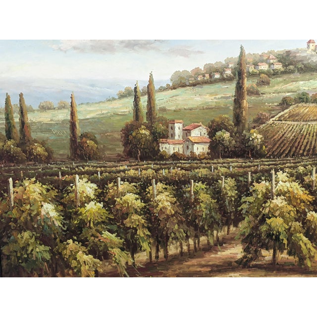 Traditional Late 20th Century Monumental Signed B. Andrews Tuscan Vineyard Landscape Oil Painting, 54" For Sale - Image 3 of 18