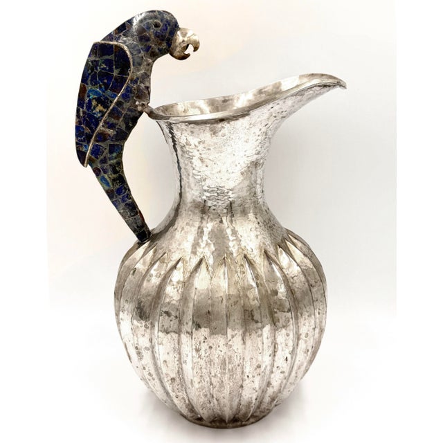 Los Castillo Overscale Los Castillos Silver-Plate Lapis Lazuli Parrot Pitcher For Sale - Image 4 of 7