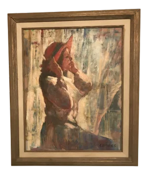 Original Acrylic. Girl With Red Hat. Signed Lower Right-Cordes.