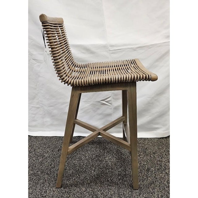 2020s Interlude Home Sanibel Woven Rattan and Mahogany Counter Stool in Narragansett Grey For Sale - Image 5 of 10