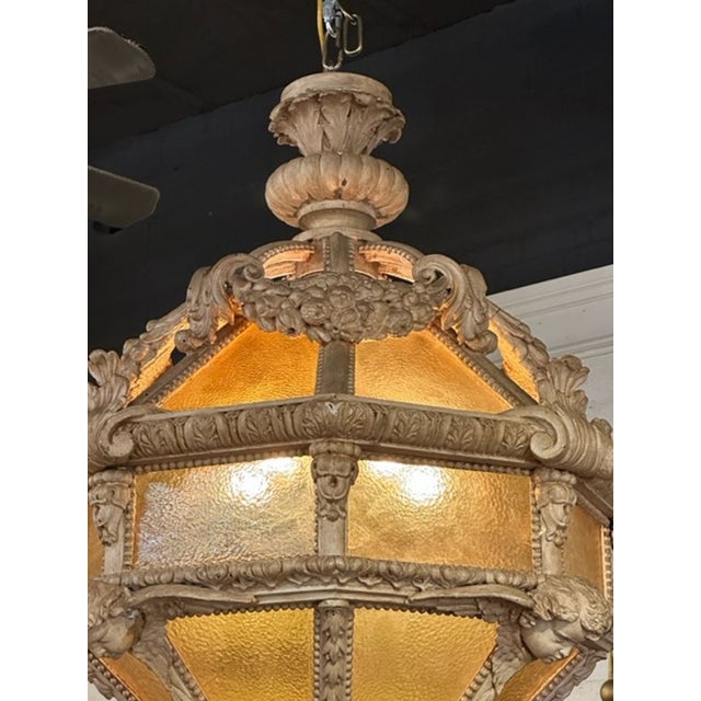 Large Italian Stripped Wood Lantern For Sale - Image 4 of 8