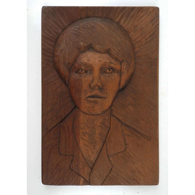 Vintage Folk Art Relief Portrait Wood Carving of Woman For Sale - Image 4 of 4