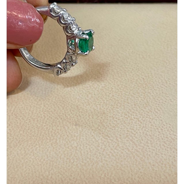 Natural 1.25 Carat Oval Cut Emerald & 0.90 Carat Diamond Ring Platinum For Sale - Image 13 of 18