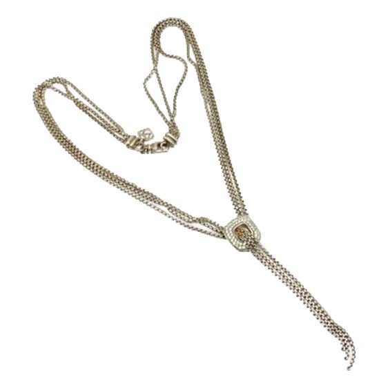 Late 20th Century David Yurman Dy Sterling Silver Diamond Lariat Waterfall Tassel Necklace For Sale