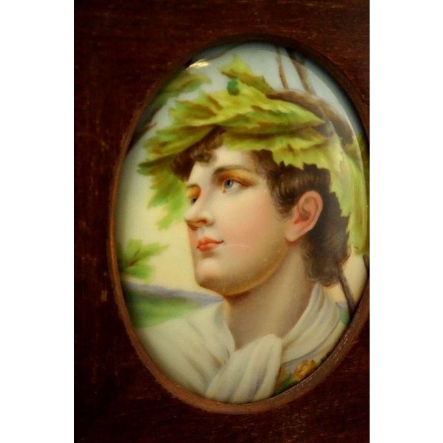 Miniature Painted Porcelain Plaque with Dionysus and Apollo by Max P. Brodel, Germany, 1890s For Sale - Image 4 of 13