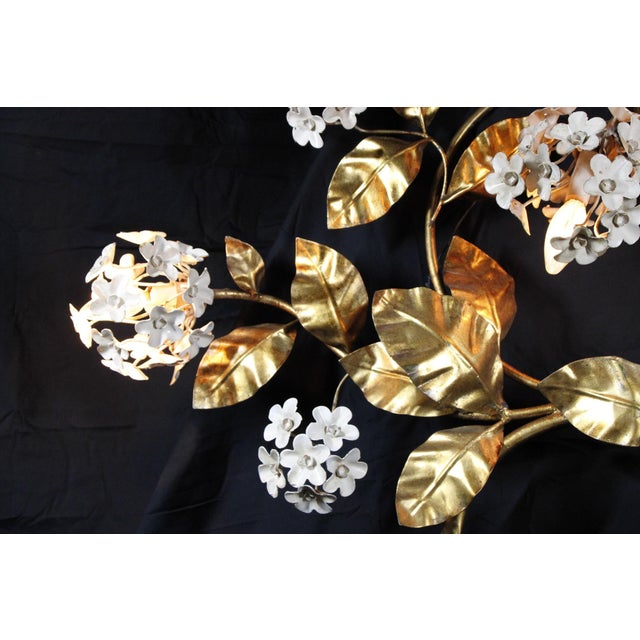 Gold Hollywood Regency Wrought-Iron Hydrangea Wall Lamp, Four Light For Sale - Image 8 of 9