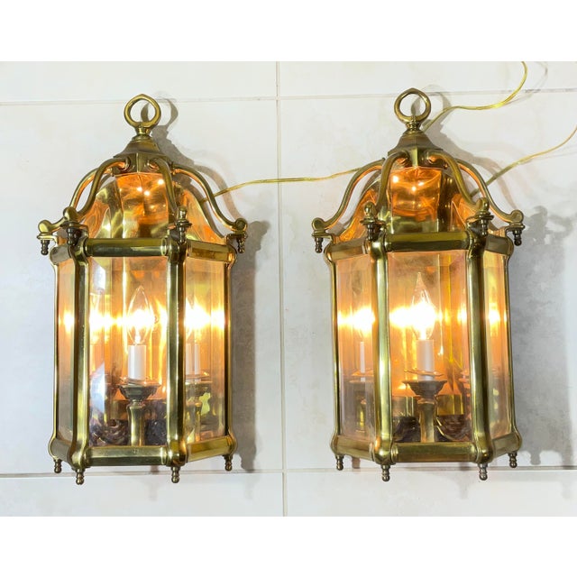 Vintage Solid Brass Wall Sconces / Hall Lanterns by Lamp Art-Italy - a Pair For Sale - Image 4 of 18