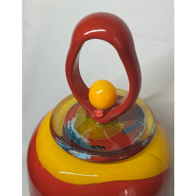 Glass Postmodern Multicolor Art Glass Jar Vase Loop & Ball Finial Lid For Sale - Image 7 of 12