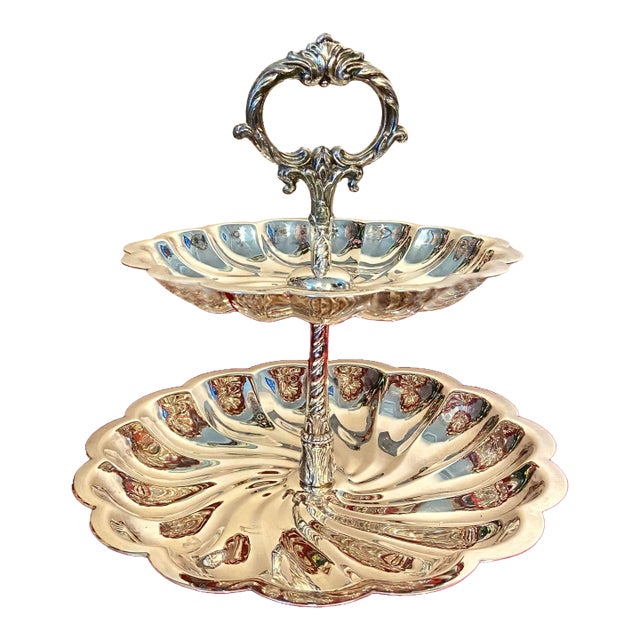 Late 20th Century Rodger’s Silver Plate Two Tier Serving Tower For Sale