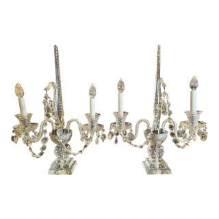 Vintage Pair of Large Regency Style Electrified Crystal Candelabrum For Sale