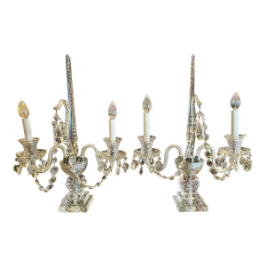 Vintage Pair of Large Regency Style Electrified Crystal Candelabrum