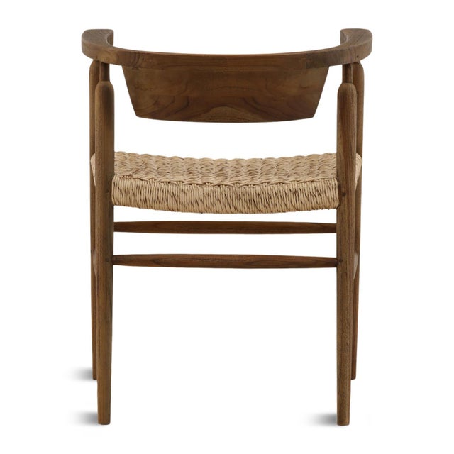 Teak & Rope Horseshoe Mid-Century Coastal Dining Chair For Sale - Image 4 of 6
