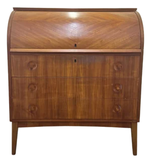 Mid 20th Century Swedish Modern Teak Roll Top Desk With Fitted Compartment