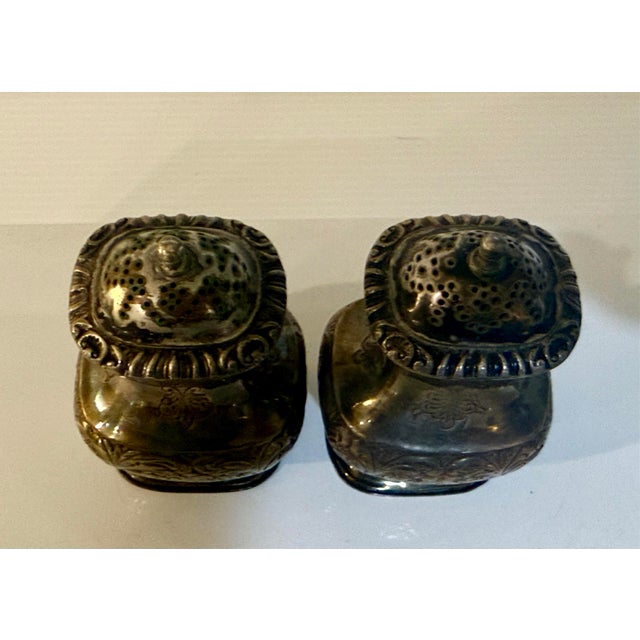 Victorian Pair of Vintage English Barker Ellis Silverplate Repoussé Salt & Pepper Shakers For Sale - Image 3 of 10