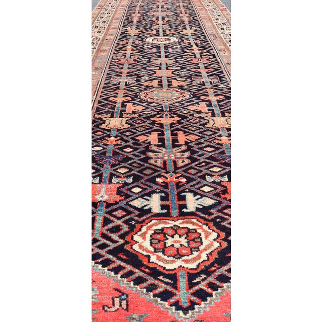 Early 20th Century Antique Persian Malayer Runner With Sub-Geometric All-Over Design in Navy Color 3'1 X 12'9 For Sale - Image 5 of 14