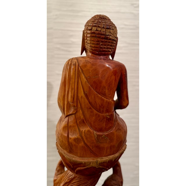 Early 20th Century Antique 25" H Large Hand Carved Wooden Buddha Statue For Sale - Image 6 of 12