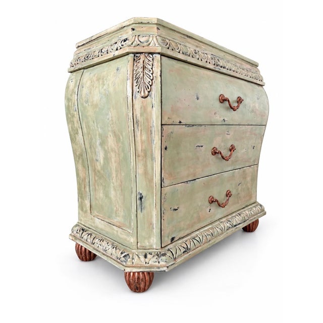 French Provincial French Provincial Hand Painted Chest of Drawers — Distressed Celadon Finish For Sale - Image 3 of 9