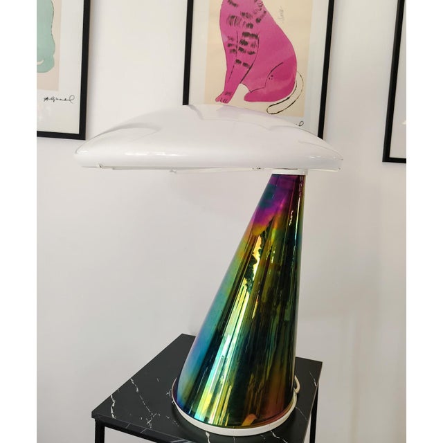 Rare murano glass table lamp design by gambaro and tagliapietra vintage, 1980s large size beautiful dichroic glass base...