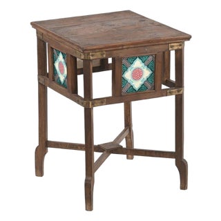 Vintage Indian Teakwood and Tile Side Table For Sale