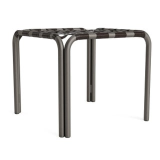 Brown Jordan Kantan Aluminum Stacking Stool/Occasional Table, Vinyl Lace, Mica frame with Coffee fabric For Sale