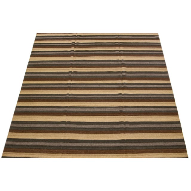 Modern 2020s Modern Kilim Handmade Multicolor Geometric Wool Rug For Sale - Image 3 of 7