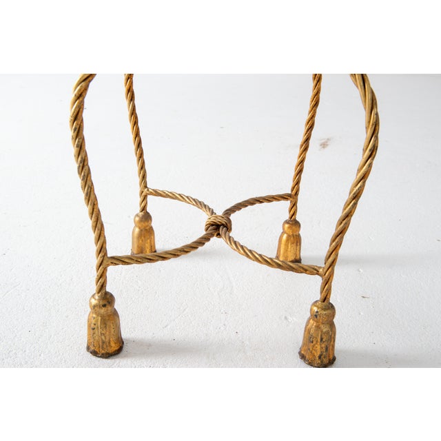 Metal 1950s Hollywood Regency Gilt Iron Armchair with Rope & Tassel Design For Sale - Image 7 of 13