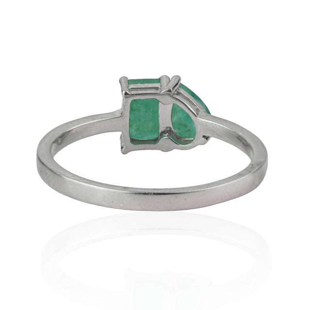 Metal Modernist 0.98 Ct Natural Pear & Octagon Emerald Toi Et Moi Ring Size 8 by Carat&Her For Sale - Image 7 of 13
