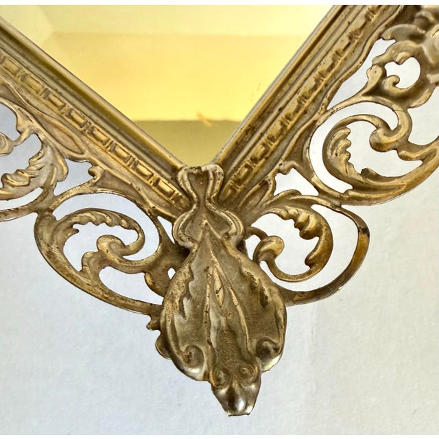 French Vintage Hollywood Regency Pierced Gold-Tone Metal Wall or Vanity Mirror For Sale - Image 3 of 10