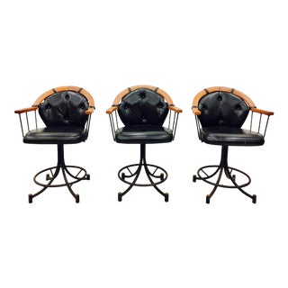 Vintage Iron & Wood Swivel Stools - Set of 3 For Sale