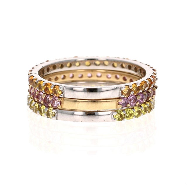 Contemporary 2.82 Carat Round Cut Sapphire 14 Karat Gold Stackable Bands, Size 7 For Sale - Image 3 of 7