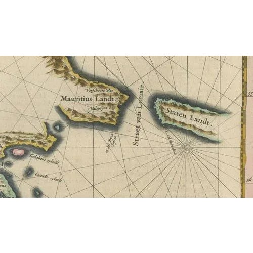 Strait of Magellan Map with Tierra Del Fuego from Blaeu, 1642 For Sale - Image 6 of 11