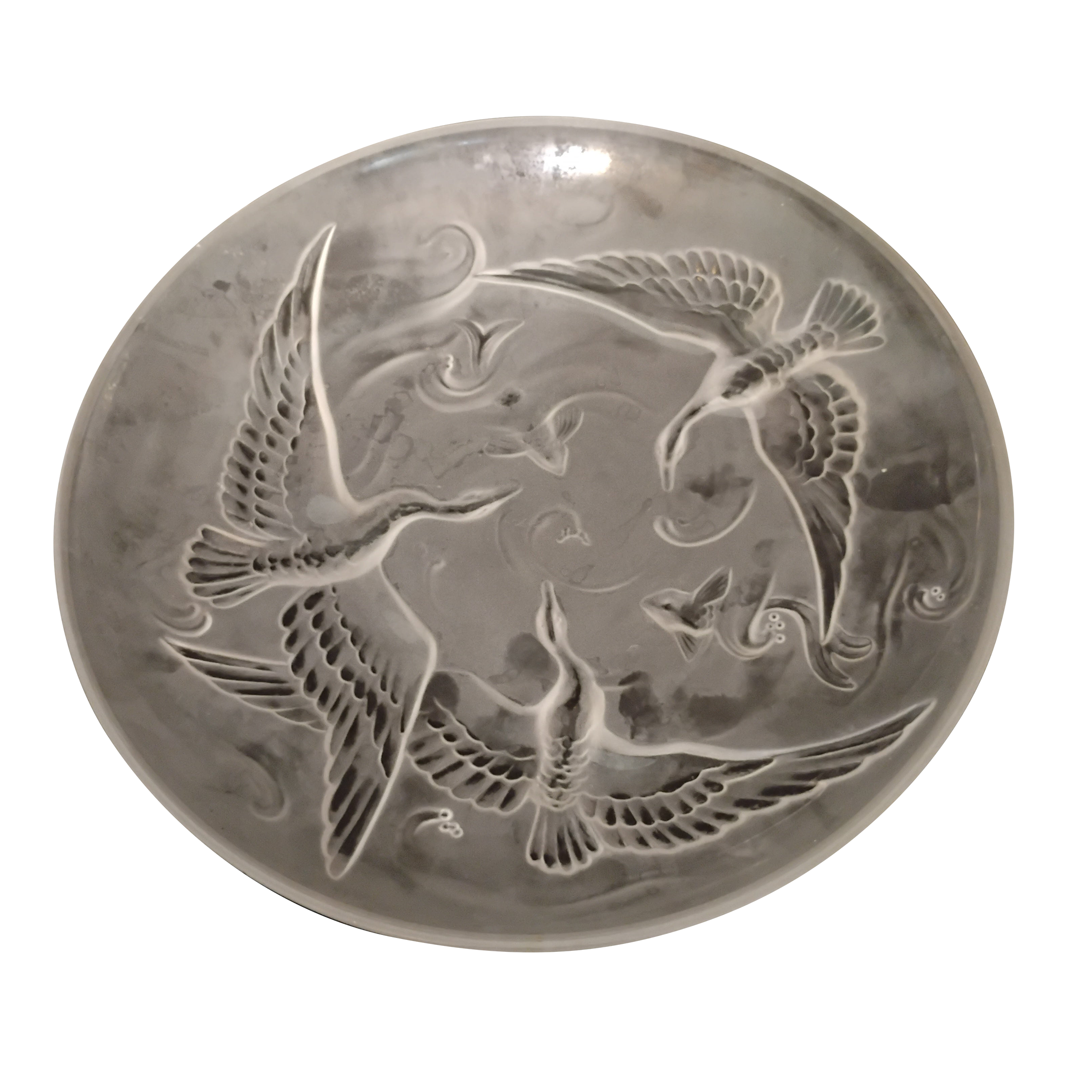 Vintage Verlys France Birds and Koi Art Deco Signed Bowl | Chairish