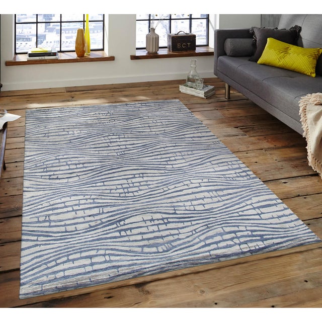 Modern Blue Bamboo Silk Area Rug 8'10" x 11'8" Chairish