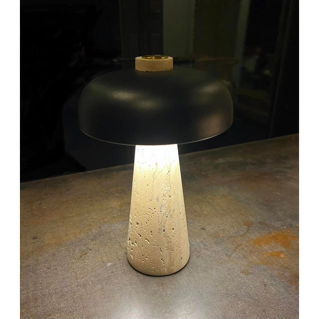 Porcini Travertine Black Table Lamp For Sale - Image 9 of 10