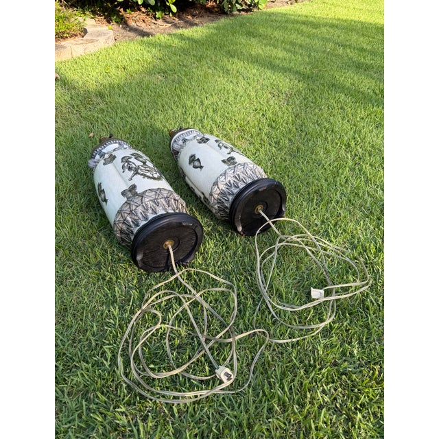 Vintage Oversized Crackle Glaze Art Pottery Urn Lamps, Pair For Sale - Image 10 of 11