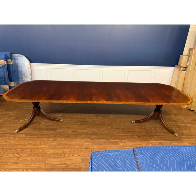 Traditional Traditional Scallop Cornered Mahogany Double Pedestal Dining Table by Leighton Hall - Showroom Sample For Sale - Image 3 of 14