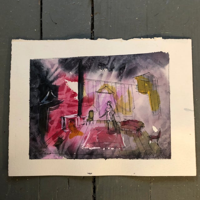 1980s Original Vintage Theatre Illustration Watercolor Painting “ the Idiot” Signed For Sale - Image 5 of 5