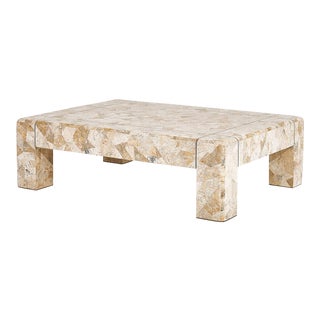 Karl Springer Brass and Tessellated Travertine Coffee Table, 1970 For Sale