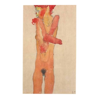 1960s Schiele Lithograph 2 Nude Girl With Crossed Arms Reproduction For Sale