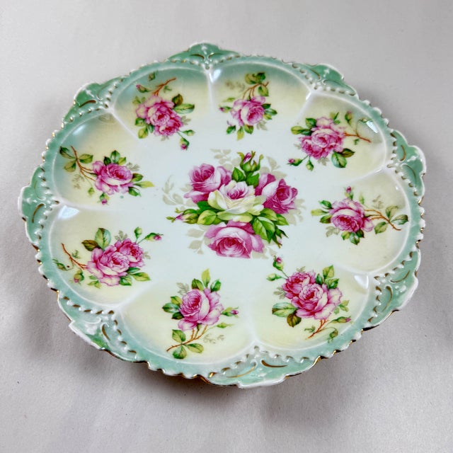 Traditional Austrian Porcelain Rose Plate For Sale - Image 3 of 9
