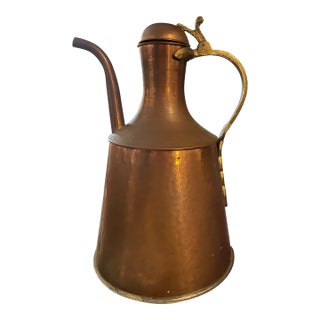 Antique 19th Century Turkish Hammered Copper Pitcher With Brass Handle Water Pot For Sale